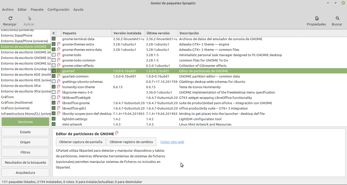 Instalar programa en Synaptic